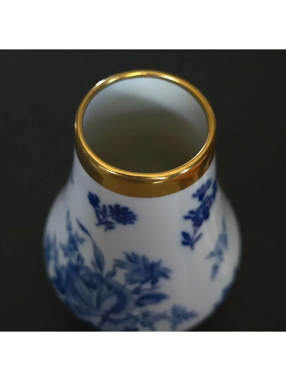 PMR Bavarian Porcelain Vase With Blue Floral Design & Gold Rim
